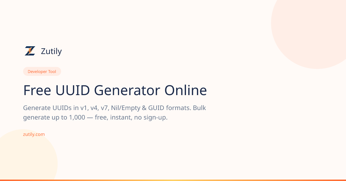 Free UUID Generator — v1, v4, v7, Nil & GUID Online | Zutily